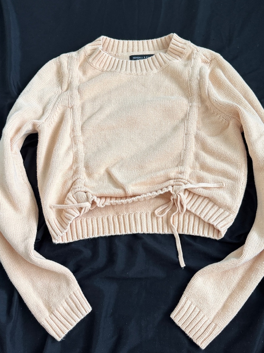 Kendall & Kylie Women's Cream Drawstring Crop Crew Sweater